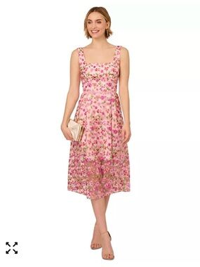 Adrianna Papell Pink Floral Square-Neck Midi Dress